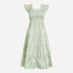 Hill House Ellie Nap Dress Light Green Eucalyptus Floral Size Medium